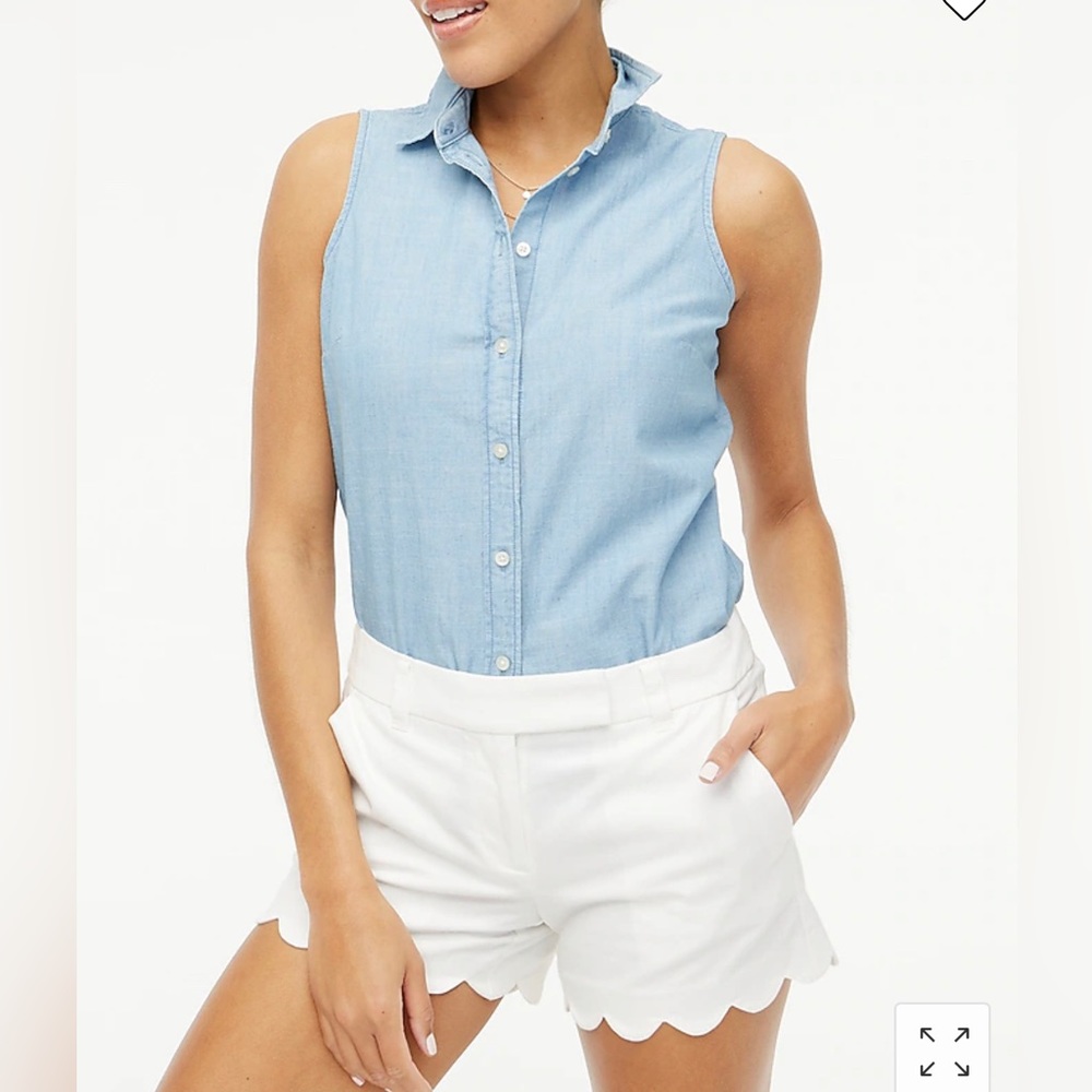 Sold out online! Women’s J.Crew white scalloped shorts.